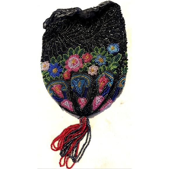 Antique Handbags - Antique Beaded Purse Reticule Needs Drawstring/Handles Restored